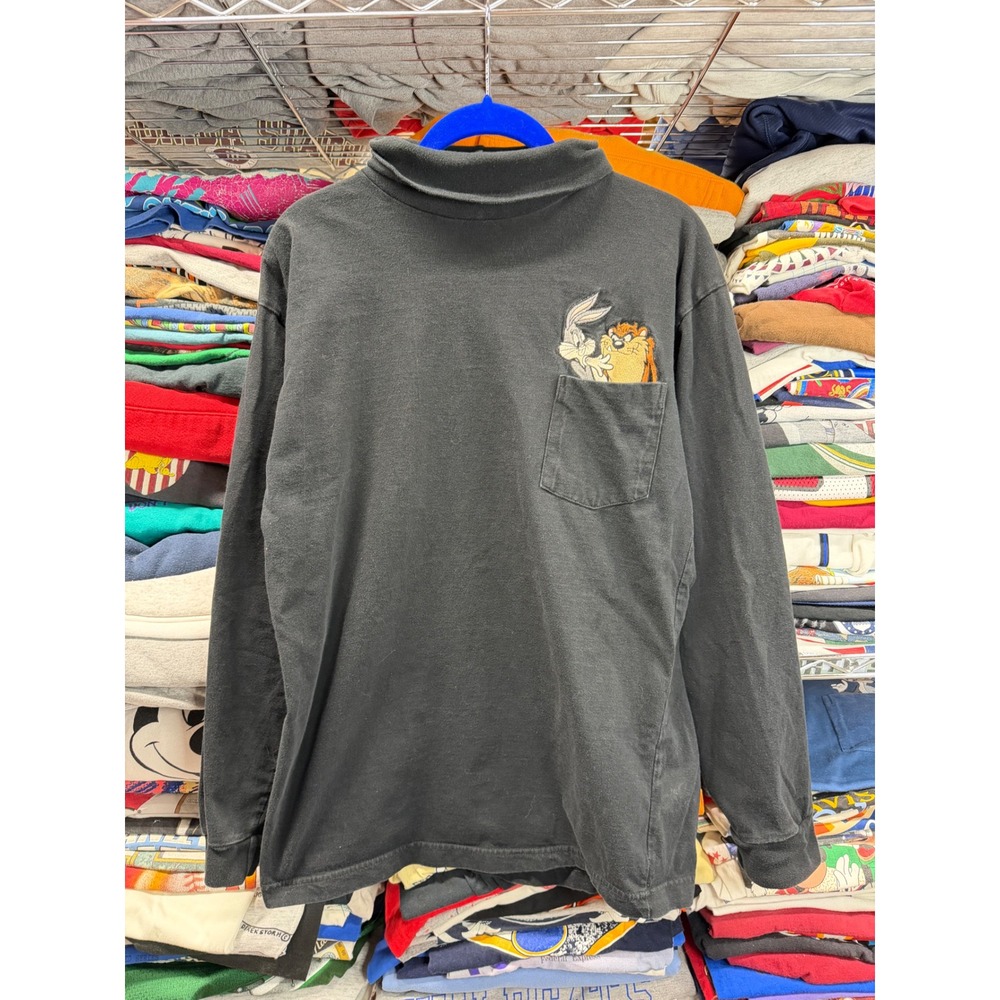 Vintage 1991 Acme Clothing Looney Tunes Bugs Bunny Taz Mock Neck Shirt Mens L